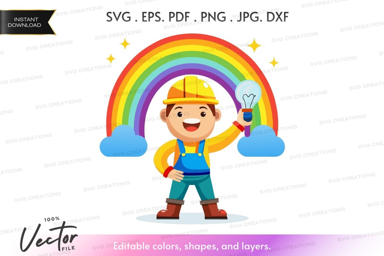 Innovative worker with rainbow and lightbulb