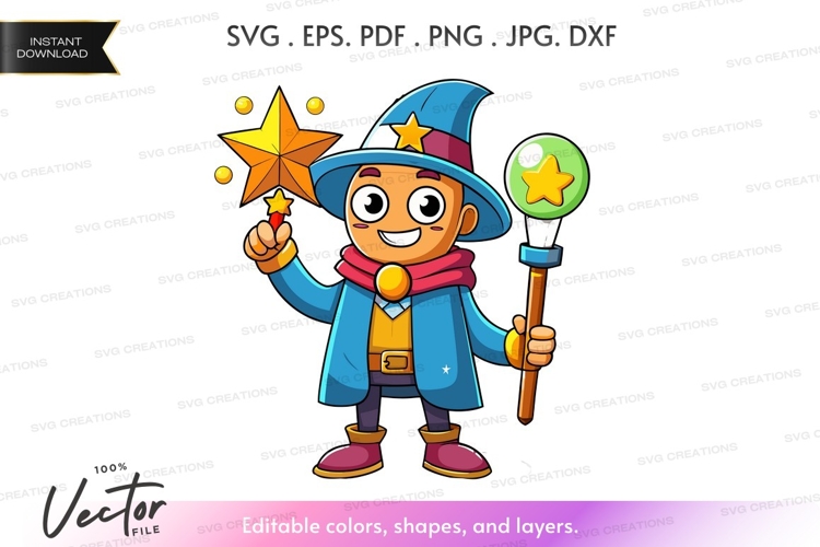Magical wizard with star wand and lollipop