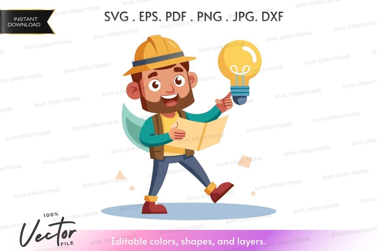 Construction worker with lightbulb idea