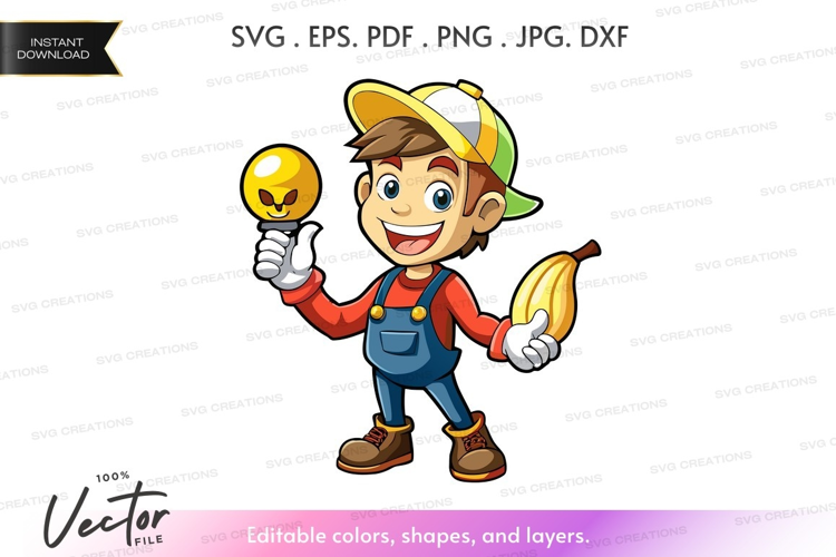 Farmer holding banana and bell