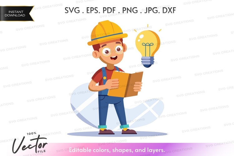 Engineer with lightbulb idea