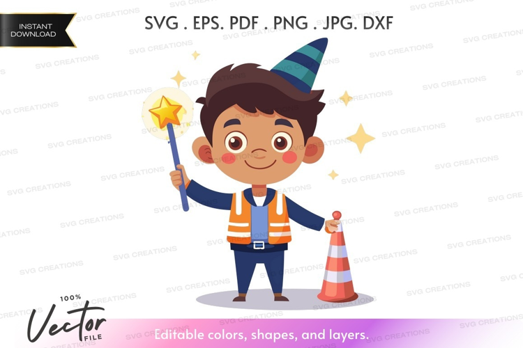 Young traffic controller with magic wand