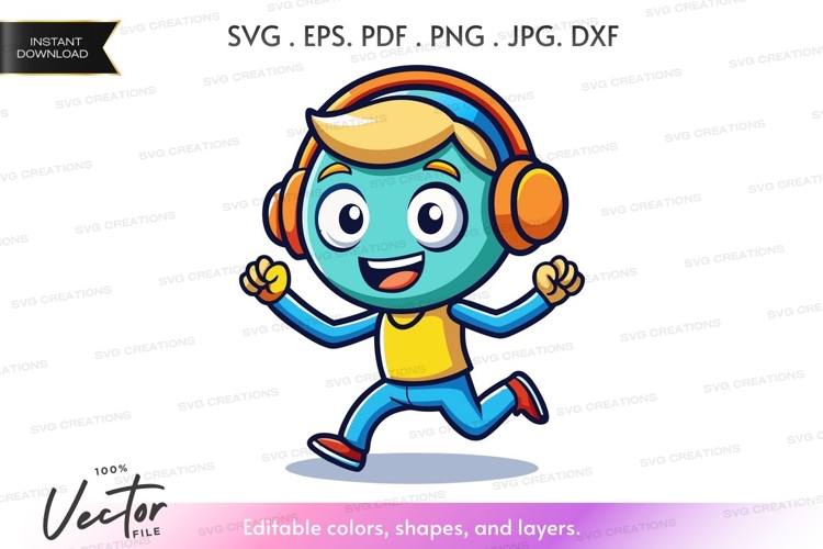 Happy kid listening to music