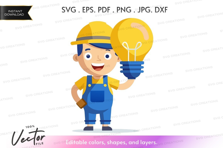 Electrician with lightbulb idea