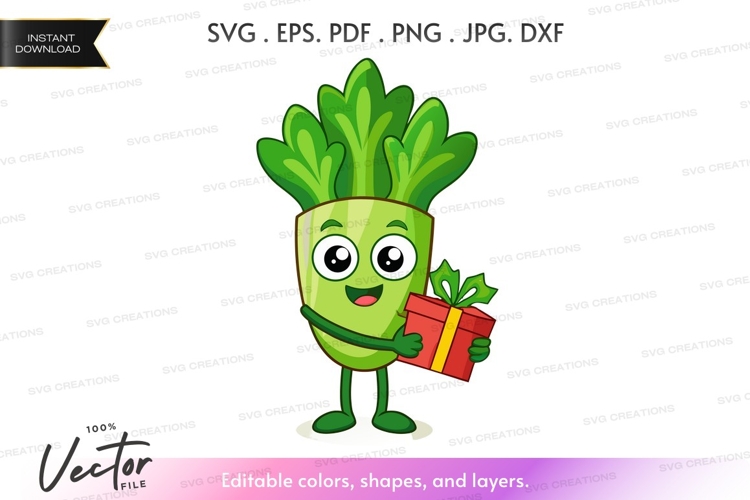 Happy broccoli with gift