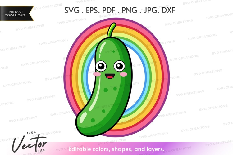 Cute pickle with rainbow background