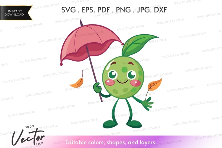 Happy apple with umbrella