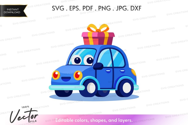 Happy car with gift box