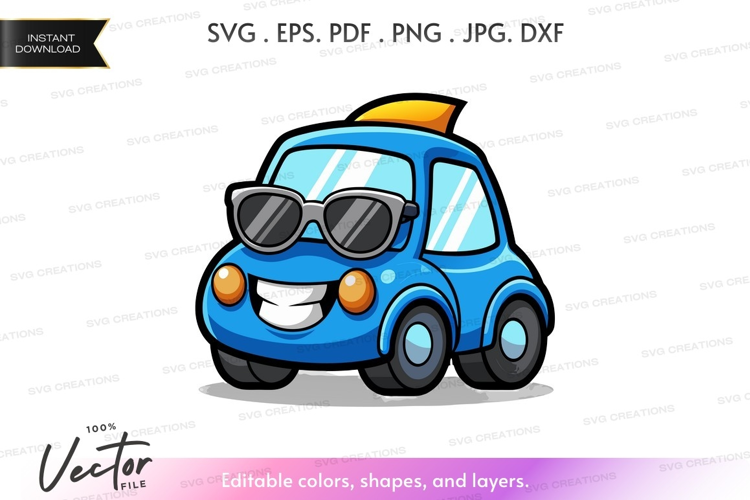 Cool blue car with sunglasses