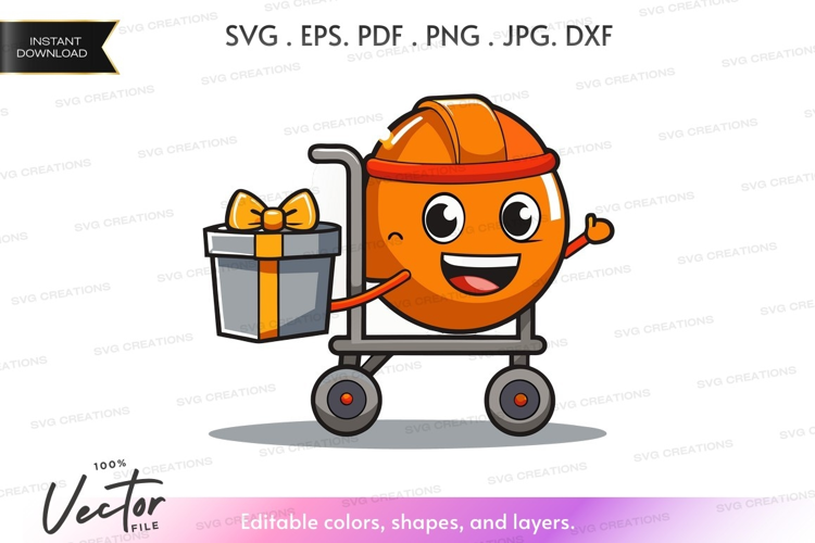 Construction worker orange character with gift