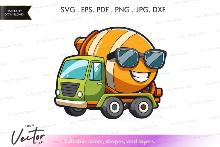 Cement mixer truck with sunglasses