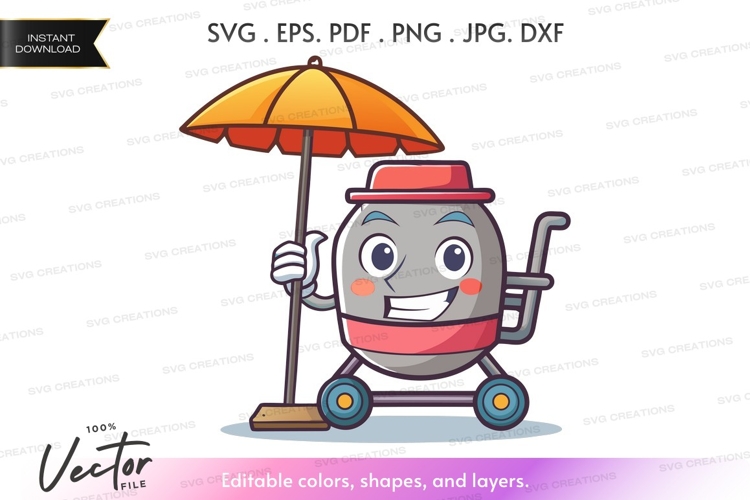 Cheerful robot with umbrella