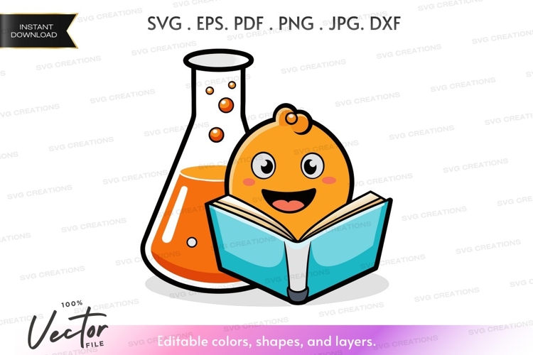 Science-loving orange character reading a book