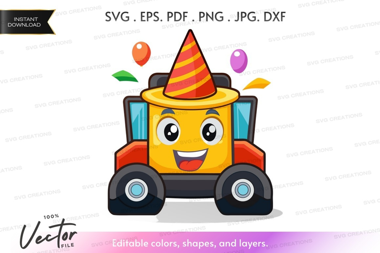 Happy tractor with party hat