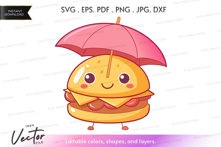 Cute hamburger with umbrella