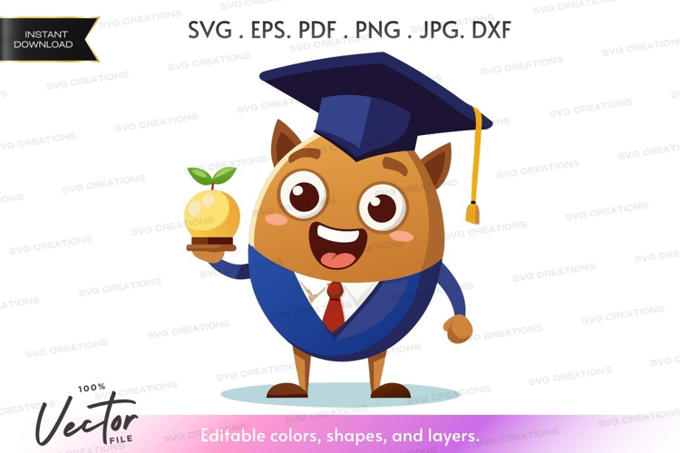 Graduating fox holding an apple