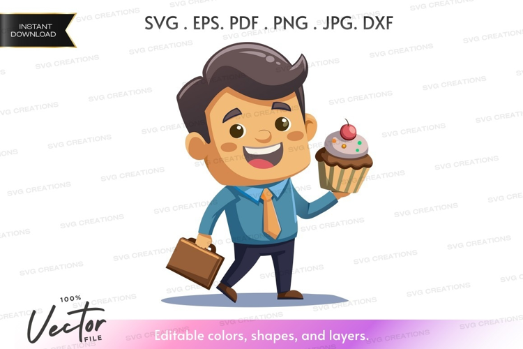 Businessman holding cupcake
