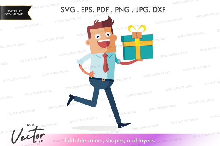 Businessman running with gift