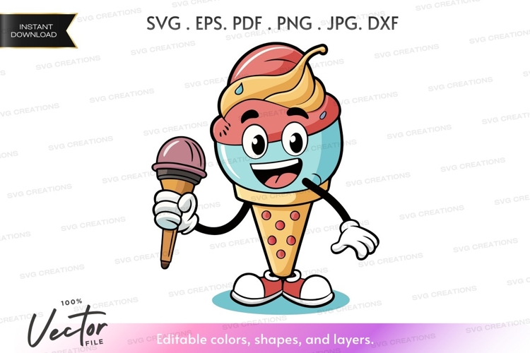Ice cream character holding cone
