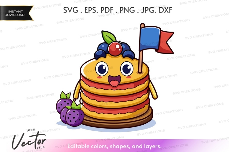 Stack of pancakes with berries and flag