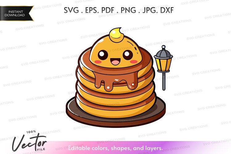 Stack of pancakes with face and syrup