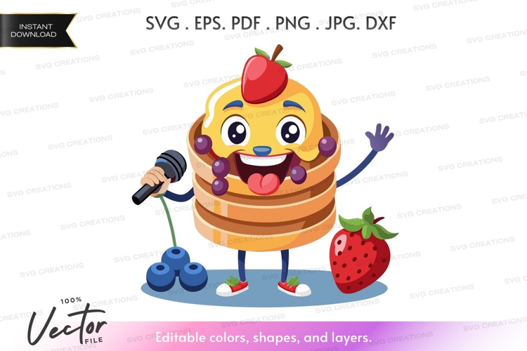 Stack of pancakes with face and arms celebrating autumn