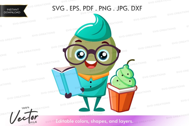 Smart avocado reading with ice cream