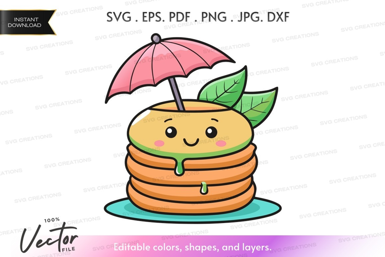 Stack of pancakes with blueberry character
