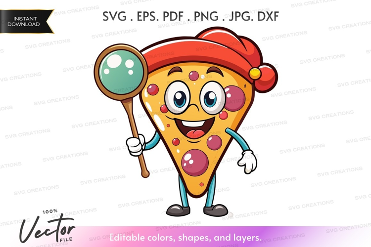Cheerful pizza slice mascot