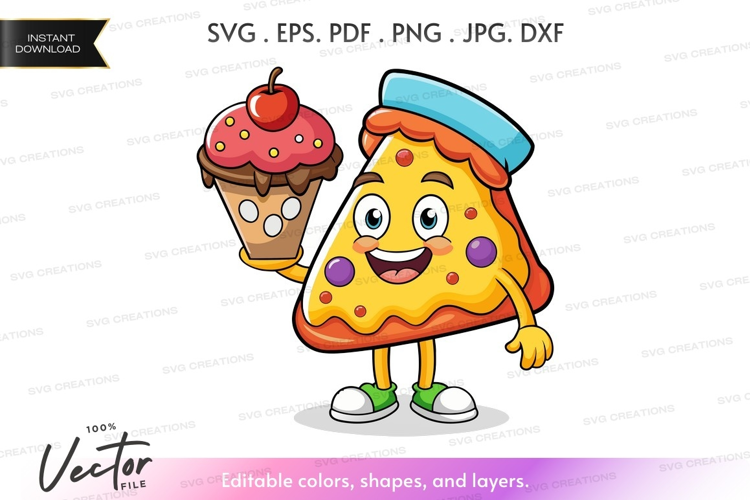 Pizza holding an ice cream cone
