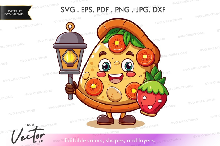 Pizza character holding a lantern