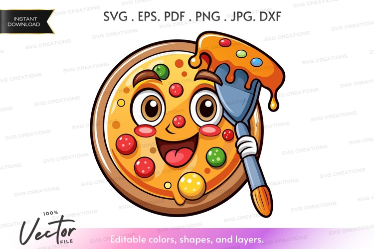 Pizza with face and paintbrush