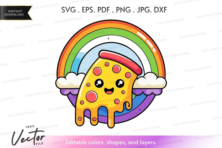 Delightful pizza slice under rainbow