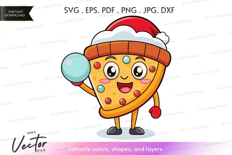 Cheerful pizza slice in winter gear