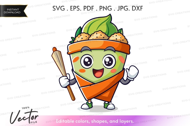 Cheerful carrot character holding a rolling pin
