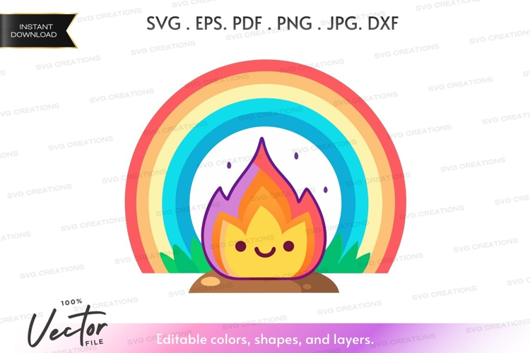 Campfire under a rainbow