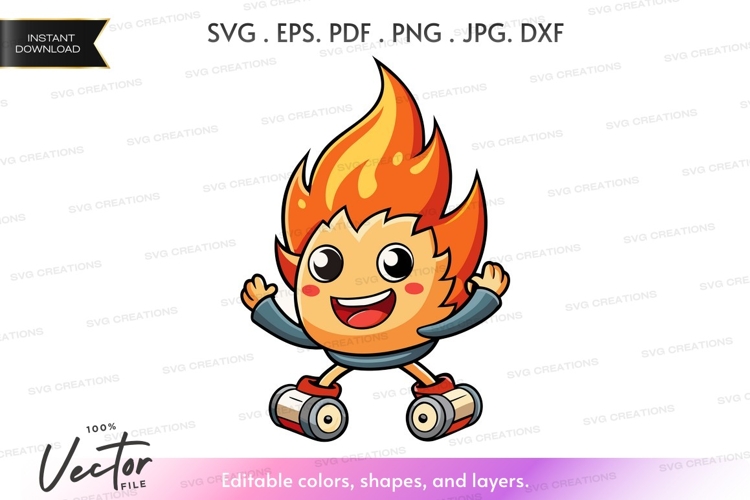 Happy campfire character on skates