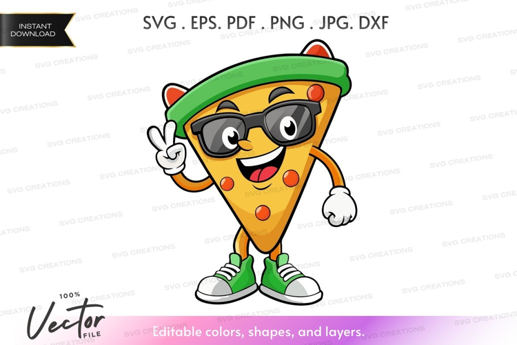 Pizza slice character with accessories
