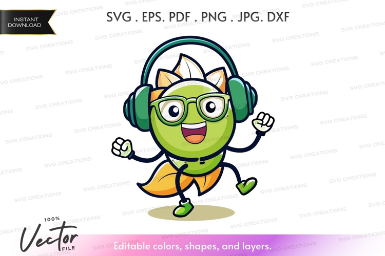 Happy green alien listening to music