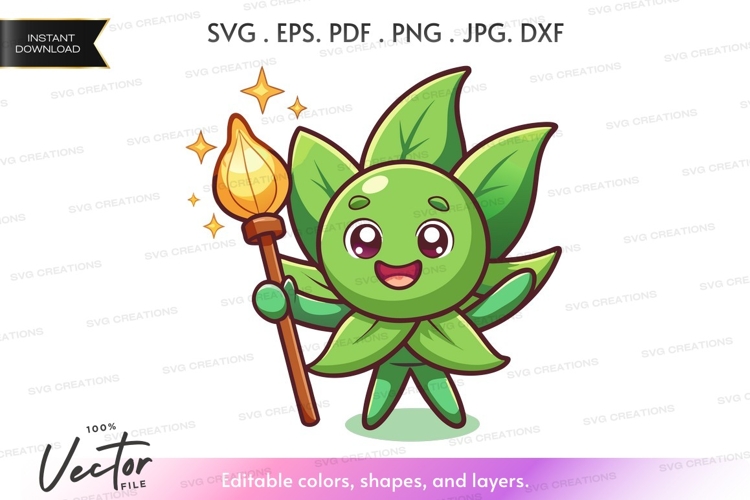 Magical leaf character holding a wand