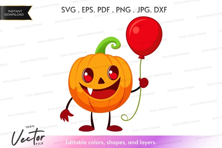 Happy jack-o-lantern with balloon