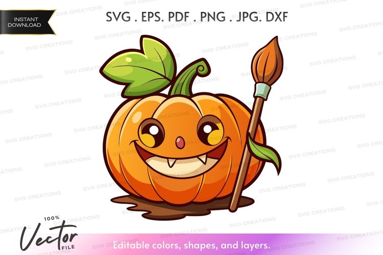 Cute jack-o'-lantern with paintbrush