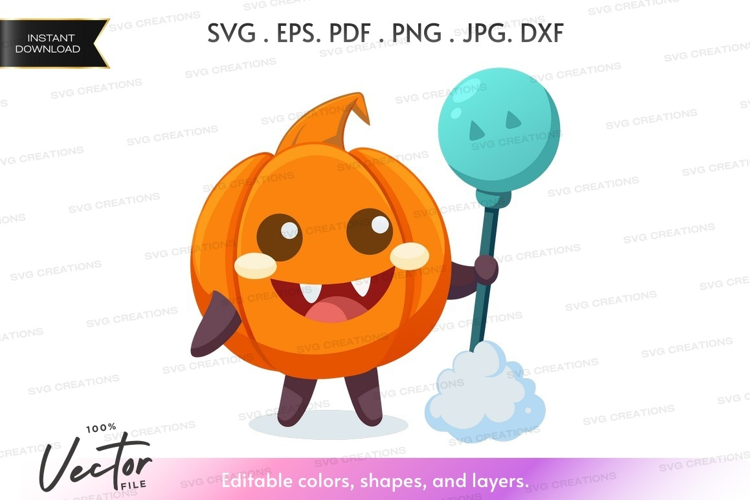 Pumpkin character with broom