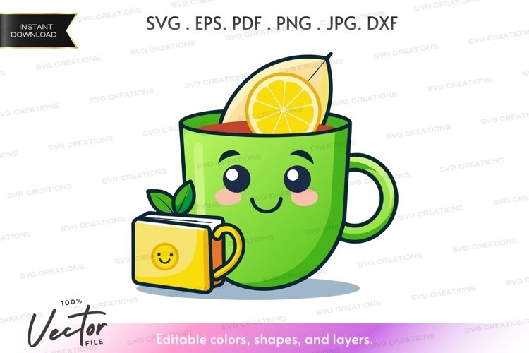Green tea cup with lemon slice example image 1