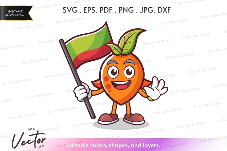 Orange mascot holding lithuanian flag