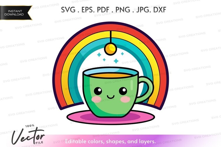 Whimsical coffee cup with rainbow example image 1