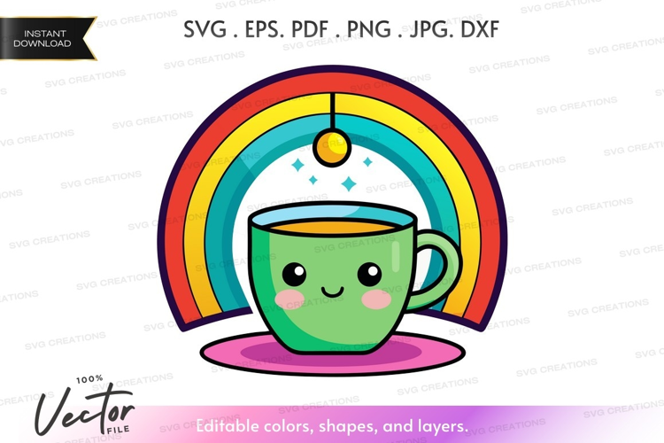 Whimsical coffee cup with rainbow