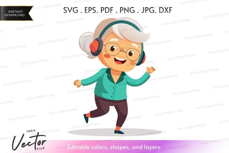 Dancing elderly woman with headphones example image 1