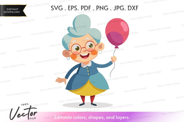 Happy elderly woman with balloon