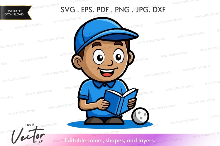 Happy boy reading book